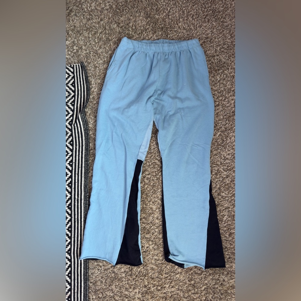 Light Blue Track Pants with Black Accents